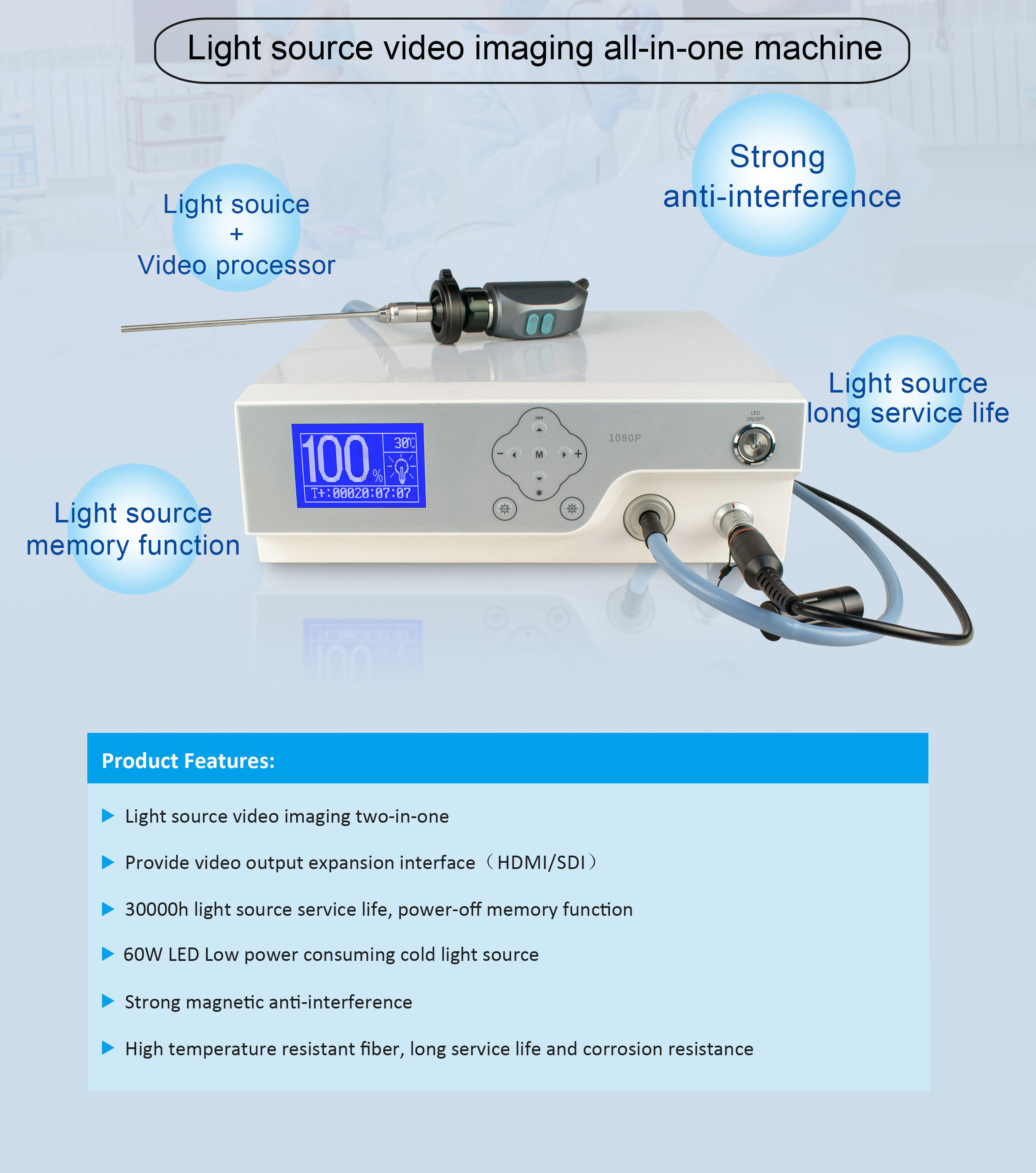 1080p HD Optical Light Source Endoscopy Equipment Medical Camera System